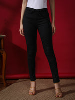 Load image into Gallery viewer, Seva Chikan Hand Embroidered Black Lycra Lucknawi Chikankari Pant-SCL11023