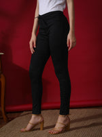 Load image into Gallery viewer, Seva Chikan Hand Embroidered Black Lycra Lucknawi Chikankari Pant-SCL11023