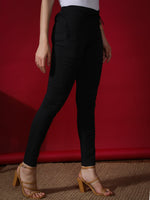 Load image into Gallery viewer, Seva Chikan Hand Embroidered Black Lycra Lucknawi Chikankari Pant-SCL11023