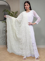 Load image into Gallery viewer, Seva Chikan Hand Embroidered Lucknowi Chikankari Lemon Georgette Tepchi Work Dupatta-SCL12010