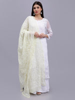 Load image into Gallery viewer, Seva Chikan Hand Embroidered Lucknowi Chikankari Lemon Georgette Tepchi Work Dupatta-SCL12010