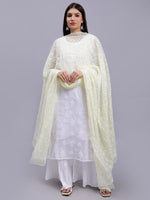 Load image into Gallery viewer, Seva Chikan Hand Embroidered Lucknowi Chikankari Lemon Georgette Tepchi Work Dupatta-SCL12010