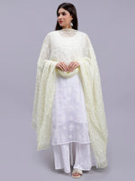 Load image into Gallery viewer, Seva Chikan Hand Embroidered Lucknowi Chikankari Lemon Georgette Tepchi Work Dupatta-SCL12010