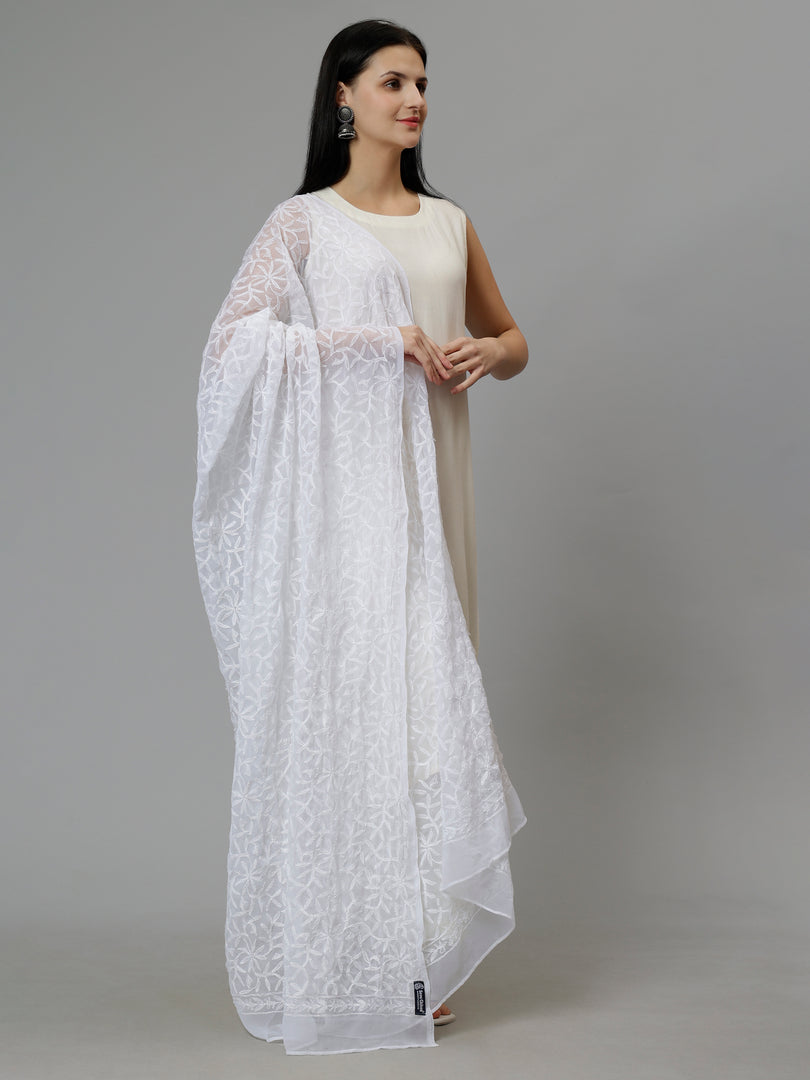 Seva Chikan Hand Embroidered Lucknowi Chikankari Georgette Tepchi Work Dupatta
