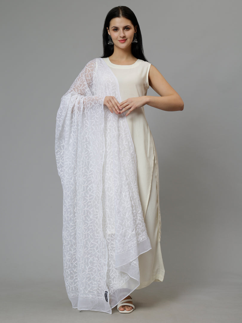 Seva Chikan Hand Embroidered Lucknowi Chikankari Georgette Tepchi Work Dupatta