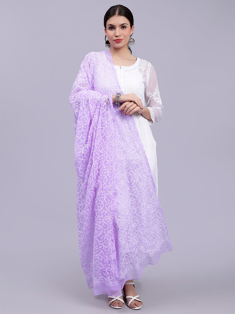 Seva Chikan Hand Embroidered Lucknowi Chikankari Mauve Georgette Tepchi Work Dupatta-SCL12012