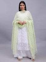 Load image into Gallery viewer, Seva Chikan Hand Embroidered Lucknowi Chikankari Green Georgette Tepchi Work Dupatta-SCL12013