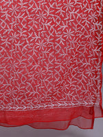Load image into Gallery viewer, Seva Chikan Hand Embroidered Lucknowi Chikankari Red Georgette Tepchi Work Dupatta-SCL12014