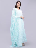 Load image into Gallery viewer, Seva Chikan Hand Embroidered Lucknowi Chikankari Sea Green Georgette Tepchi Work Dupatta-SCL12017