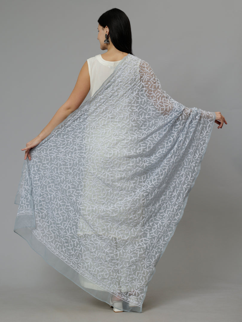 Seva Chikan Hand Embroidered Lucknowi Chikankari Georgette Tepchi Work Dupatta
