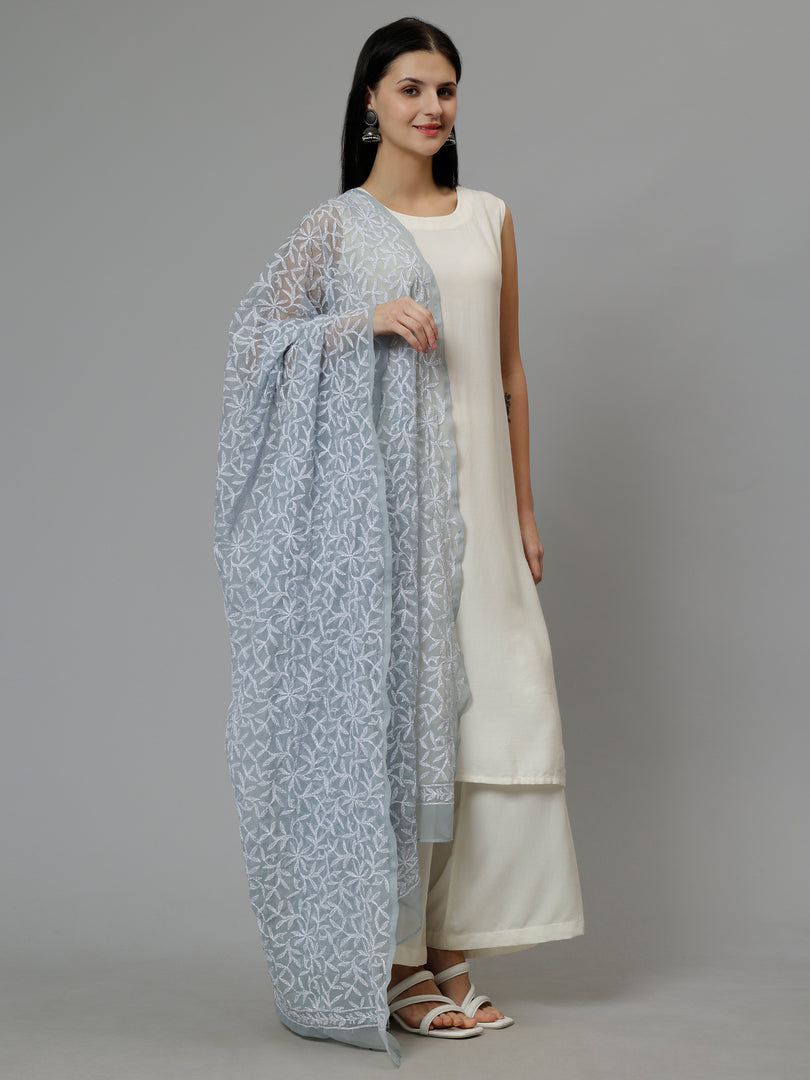 Seva Chikan Hand Embroidered Lucknowi Chikankari Georgette Tepchi Work Dupatta