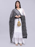 Load image into Gallery viewer, Seva Chikan Hand Embroidered Lucknowi Chikankari Black Georgette Tepchi Work Dupatta-SCL12019