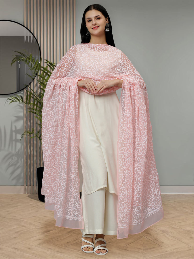 Seva Chikan Hand Embroidered Lucknowi Chikankari Georgette Tepchi Work Dupatta