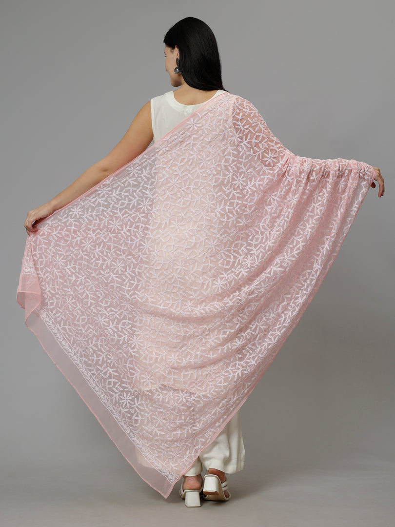 Seva Chikan Hand Embroidered Lucknowi Chikankari Georgette Tepchi Work Dupatta