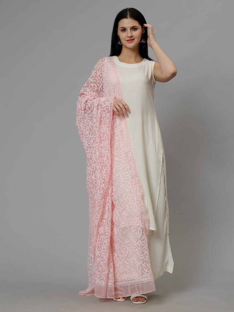 Seva Chikan Hand Embroidered Lucknowi Chikankari Georgette Tepchi Work Dupatta