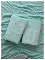 Load image into Gallery viewer, Seva Chikan Hand Embroidered Sea Green Terivoil Cotton Lucknowi Chikankari Unstitched Suit Piece-SCL13020