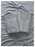 Load image into Gallery viewer, Seva Chikan Hand Embroidered Grey Terivoil Cotton Lucknowi Chikankari Unstitched Suit Piece-SCL13021