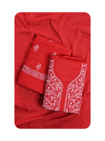 Load image into Gallery viewer, Seva Chikan Hand Embroidered Red Cotton Lucknowi Chikankari Unstitched Suit Piece-SCL13052