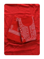 Load image into Gallery viewer, Seva Chikan Hand Embroidered Red Cotton Lucknowi Chikankari Unstitched Suit Piece-SCL13055