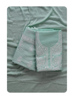 Load image into Gallery viewer, Seva Chikan Hand Embroidered Sea Green Cotton Lucknowi Chikankari Unstitched Suit Piece-SCL13057