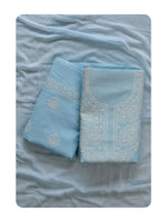 Load image into Gallery viewer, Seva Chikan Hand Embroidered Blue Cotton Lucknowi Chikankari Unstitched Suit Piece-SCL13062