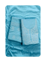 Load image into Gallery viewer, Seva Chikan Hand Embroidered Blue Cotton Lucknowi Chikankari Unstitched Suit Piece-SCL13078