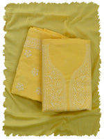 Load image into Gallery viewer, Seva Chikan Hand Embroidered Yellow Cotton Lucknowi Chikankari Unstitched Suit Piece-SCL13099