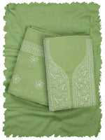 Load image into Gallery viewer, Seva Chikan Hand Embroidered Green Cotton Lucknowi Chikankari Unstitched Suit Piece-SCL13101