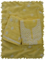 Load image into Gallery viewer, Seva Chikan Hand Embroidered Yellow Georgette Lucknowi Chikankari Unstitched Suit Piece-SCL13114