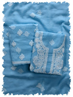 Load image into Gallery viewer, Seva Chikan Hand Embroidered Berry Blue Georgette Lucknowi Chikankari Unstitched Suit Piece-SCL13117