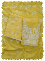 Load image into Gallery viewer, Seva Chikan Hand Embroidered Yellow Georgette Lucknowi Chikankari Unstitched Suit Piece-SCL13126
