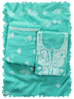 Load image into Gallery viewer, Seva Chikan Hand Embroidered Sea Green Georgette Lucknowi Chikankari Unstitched Suit Piece-SCL13128