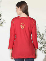 Load image into Gallery viewer, Seva Chikan Hand Embroidered Cotton Lucknowi Chikan Short Top
