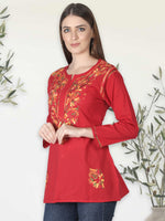 Load image into Gallery viewer, Seva Chikan Hand Embroidered Cotton Lucknowi Chikan Short Top