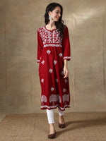 Load image into Gallery viewer, Seva Chikan Hand Embroidered Cotton Lucknowi Chikankari A-Line Kurta