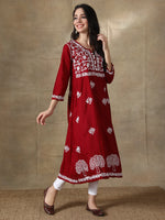 Load image into Gallery viewer, Seva Chikan Hand Embroidered Cotton Lucknowi Chikankari A-Line Kurta
