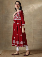 Load image into Gallery viewer, Seva Chikan Hand Embroidered Cotton Lucknowi Chikankari A-Line Kurta