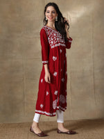 Load image into Gallery viewer, Seva Chikan Hand Embroidered Cotton Lucknowi Chikankari A-Line Kurta