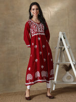 Load image into Gallery viewer, Seva Chikan Hand Embroidered Cotton Lucknowi Chikankari A-Line Kurta