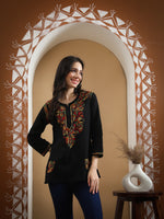 Load image into Gallery viewer, Seva Chikan Hand Embroidered Cotton Lucknowi Chikan Short Top