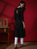 Load image into Gallery viewer, Seva Chikan Hand Embroidered Black Cotton Chikankari kurta-SCL4160
