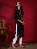 Load image into Gallery viewer, Seva Chikan Hand Embroidered Black Cotton Chikankari kurta-SCL4160