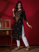 Load image into Gallery viewer, Seva Chikan Hand Embroidered Black Cotton Chikankari kurta-SCL4160