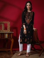 Load image into Gallery viewer, Seva Chikan Hand Embroidered Black Cotton Chikankari kurta-SCL4160