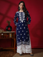 Load image into Gallery viewer, Seva Chikan Hand Embroidered Georgette Lucknowi Chikan Kurti With Slip
