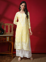 Load image into Gallery viewer, Seva Chikan Hand Embroidered Georgette Lucknowi Chikan Kurti With Slip