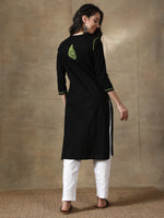 Load image into Gallery viewer, Seva Chikan Hand Embroidered Black Cotton Chikankari Kurta
