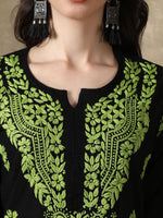 Load image into Gallery viewer, Seva Chikan Hand Embroidered Black Cotton Chikankari Kurta