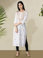 Load image into Gallery viewer, Seva Chikan Hand Embroidered White Cotton Lucknowi Chikankari Kurta