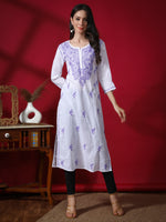 Load image into Gallery viewer, Seva Chikan Hand Embroidered White Cotton Lucknowi Chikankari Kurta